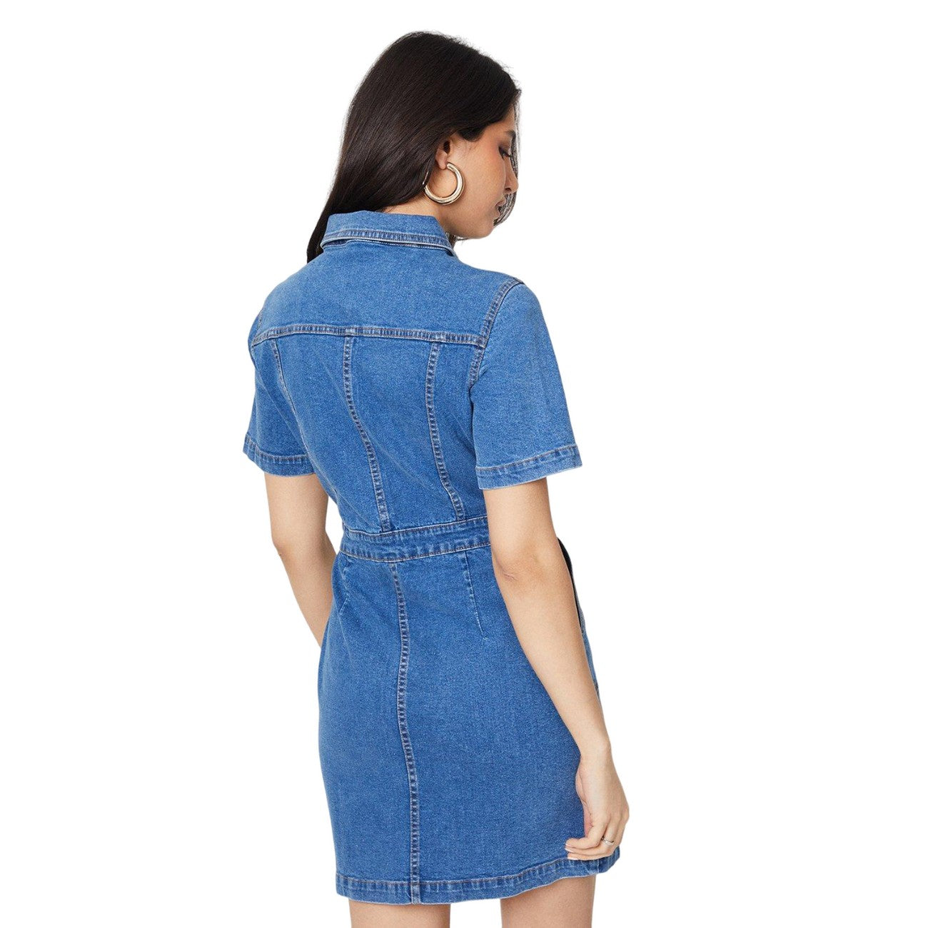 Mid Wash - Back - Dorothy Perkins Womens-Ladies Denim Short-Sleeved Mini Dress