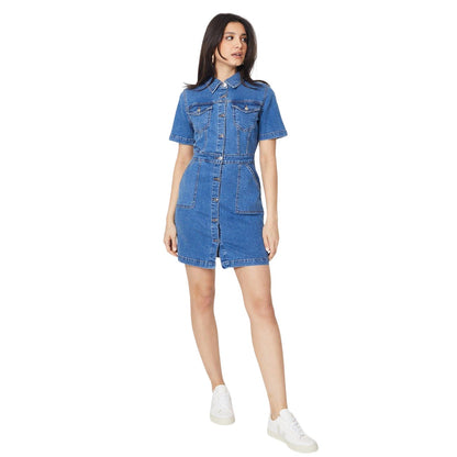 Mid Wash - Side - Dorothy Perkins Womens-Ladies Denim Short-Sleeved Mini Dress