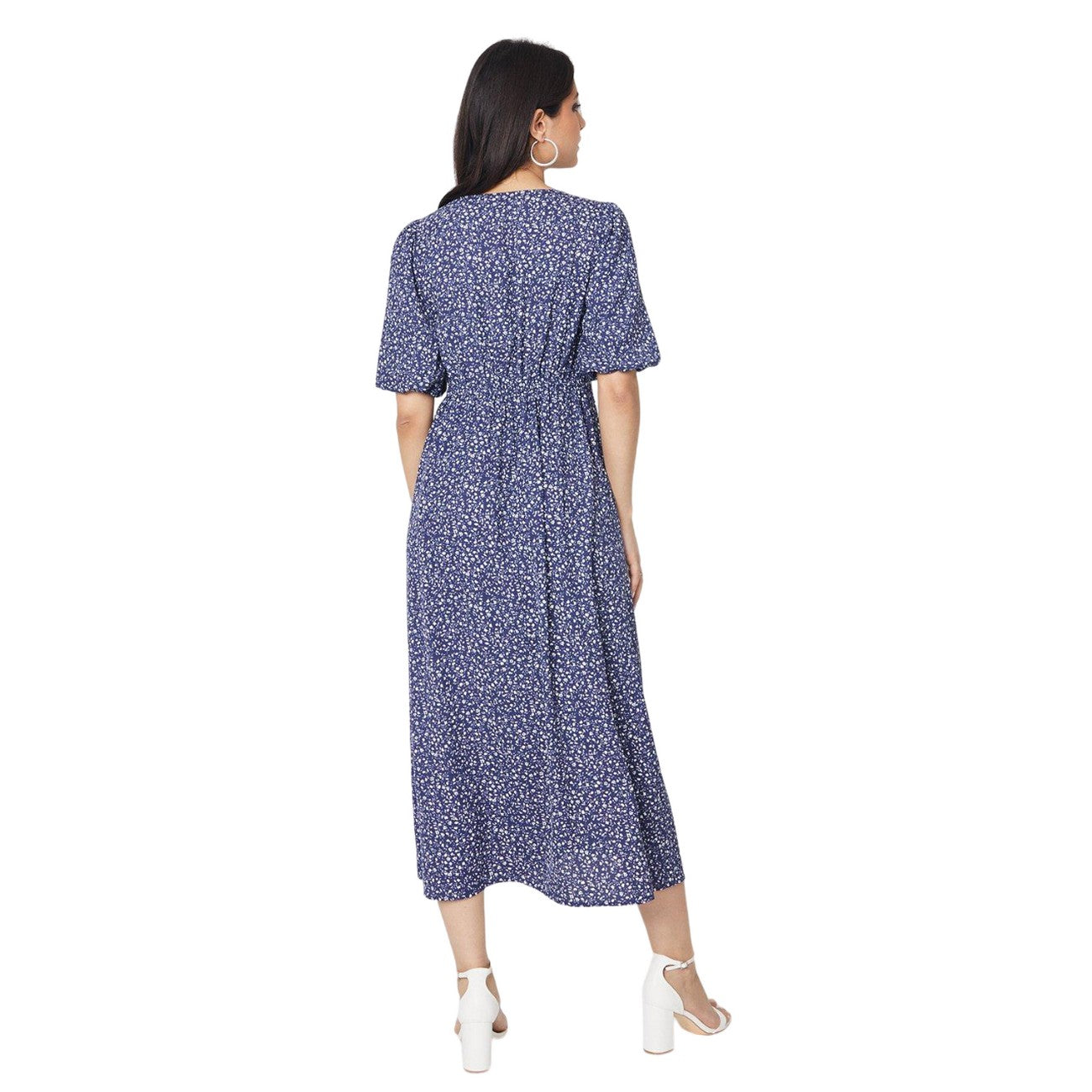 Navy Blue - Back - Dorothy Perkins Womens-Ladies Ditsy Print Front Tie Midi Dress