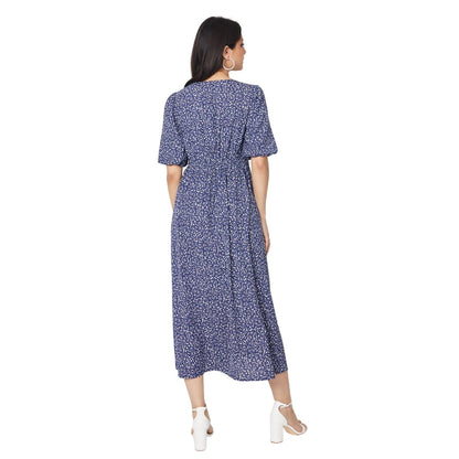 Navy Blue - Back - Dorothy Perkins Womens-Ladies Ditsy Print Front Tie Midi Dress