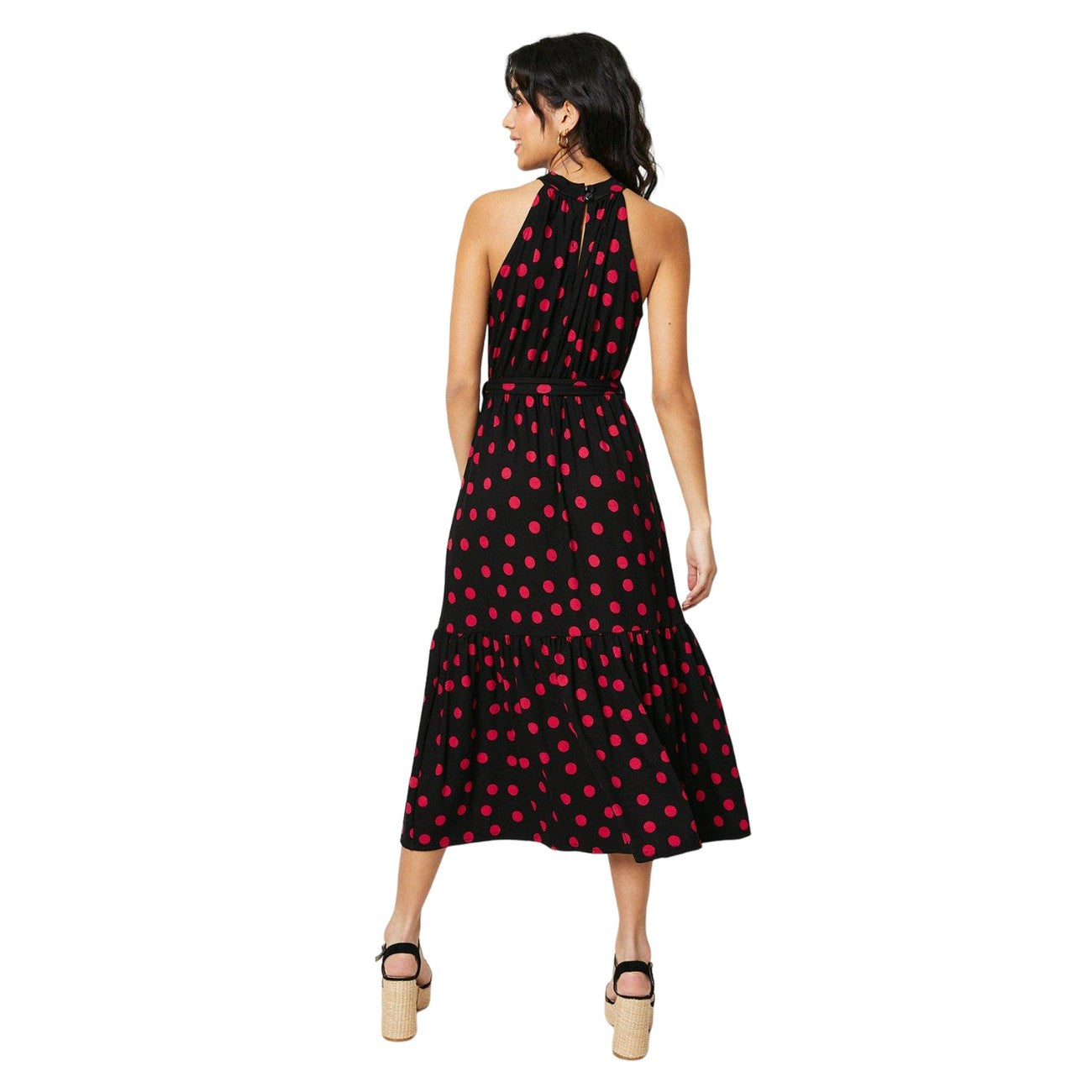 Black - Back - Dorothy Perkins Womens-Ladies Spotted Halter Neck Petite Midi Dress