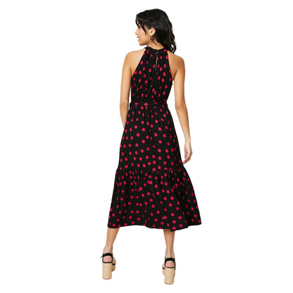 Black - Back - Dorothy Perkins Womens-Ladies Spotted Halter Neck Petite Midi Dress
