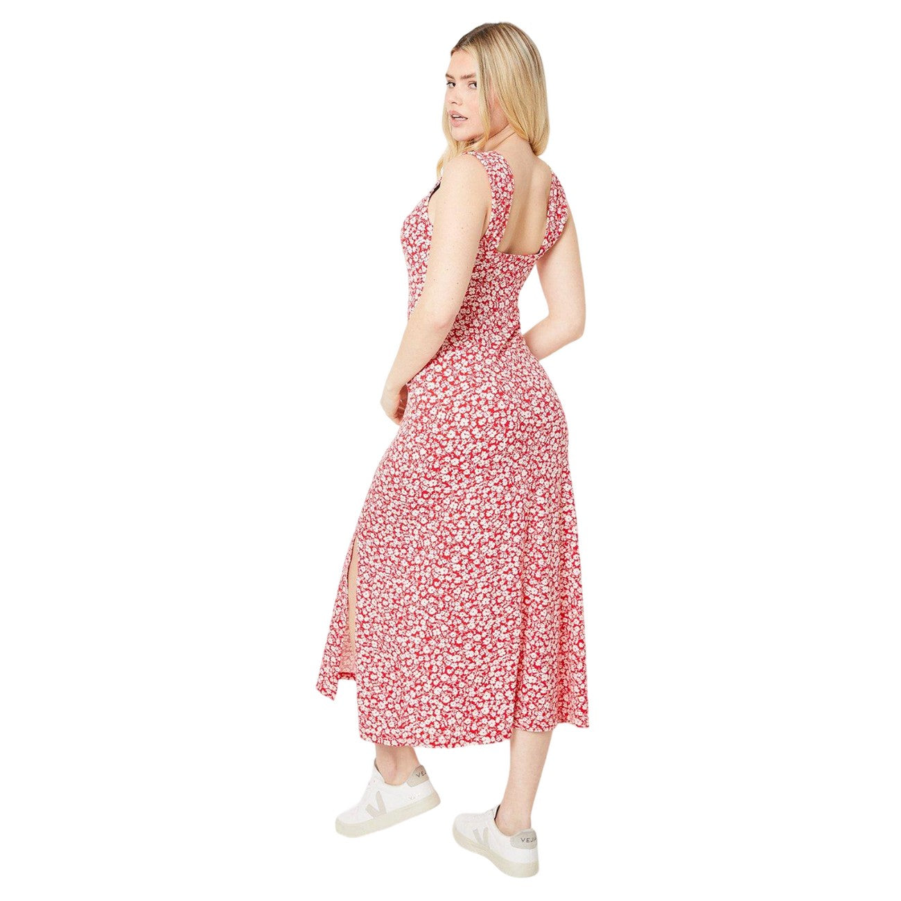 Red - Back - Dorothy Perkins Womens-Ladies Ditsy Print Front Tie Midi Dress