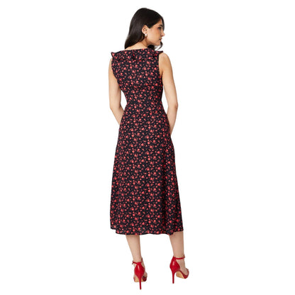Pink - Back - Dorothy Perkins Womens-Ladies Ditsy Print Frill Neck Midi Dress