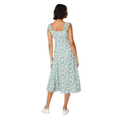 Sage - Back - Dorothy Perkins Womens-Ladies Floral Ruched Front Sleeveless Midi Dress