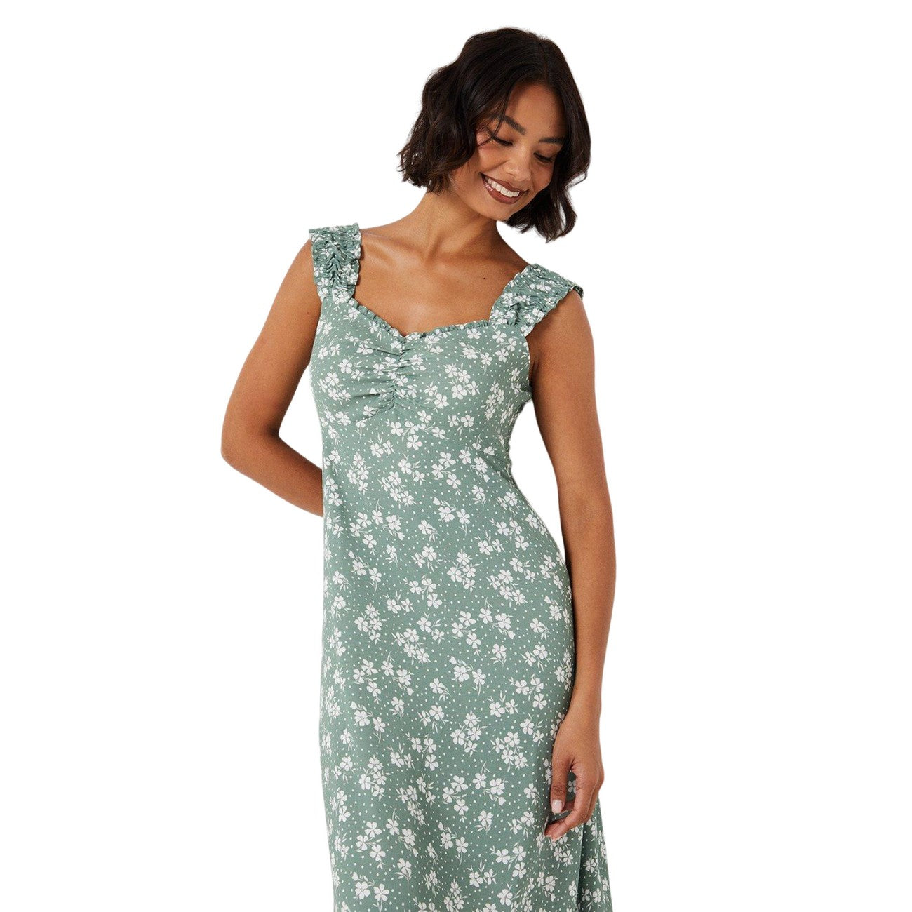 Sage - Side - Dorothy Perkins Womens-Ladies Floral Ruched Front Sleeveless Midi Dress