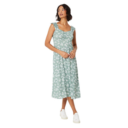 Sage - Front - Dorothy Perkins Womens-Ladies Floral Ruched Front Sleeveless Midi Dress