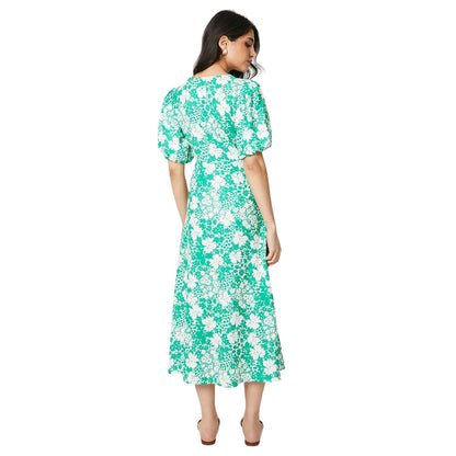 Green-White - Back - Dorothy Perkins Womens-Ladies Ditsy Print Wrap Puff Sleeve Midi Dress