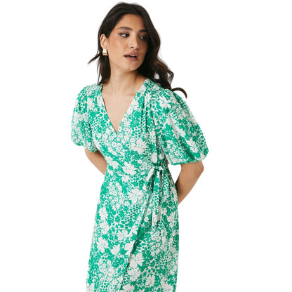 Green-White - Side - Dorothy Perkins Womens-Ladies Ditsy Print Wrap Puff Sleeve Midi Dress