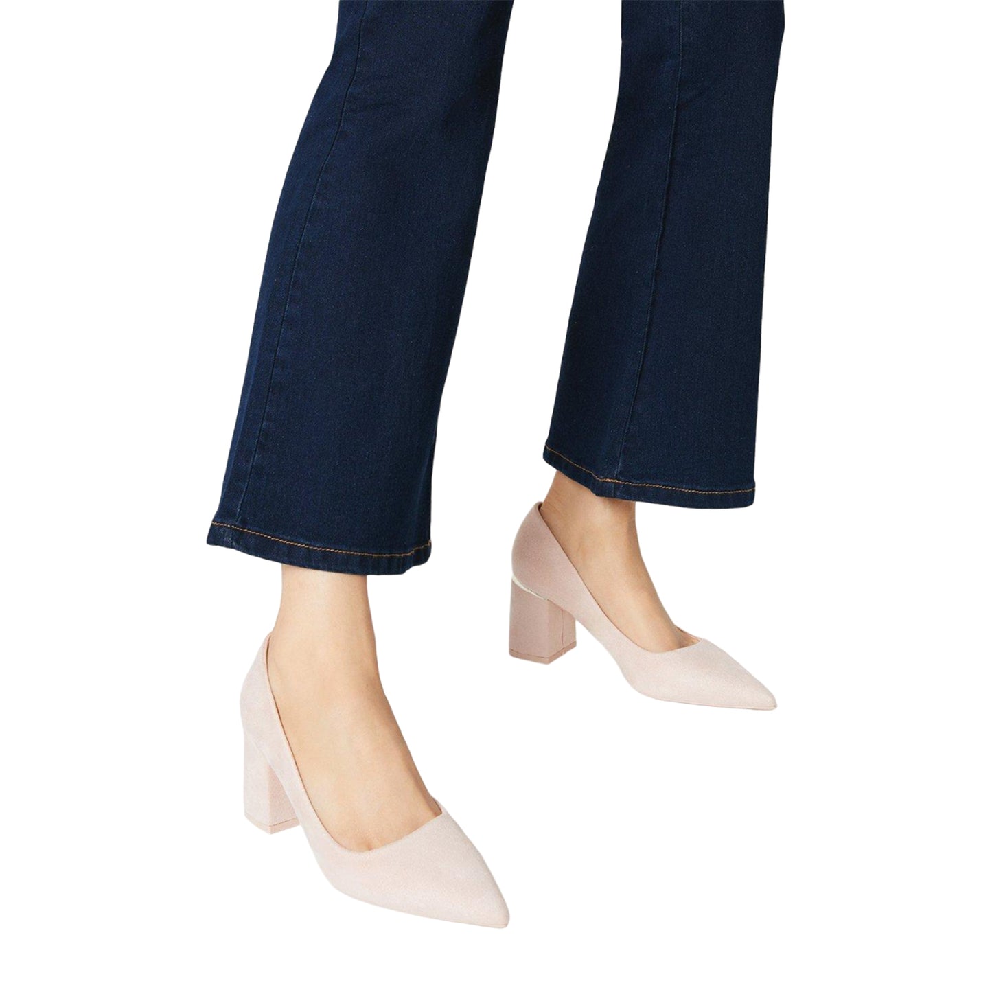Blush - Side - Dorothy Perkins Womens-Ladies Darcia Pointed High Block Heel Court Shoes