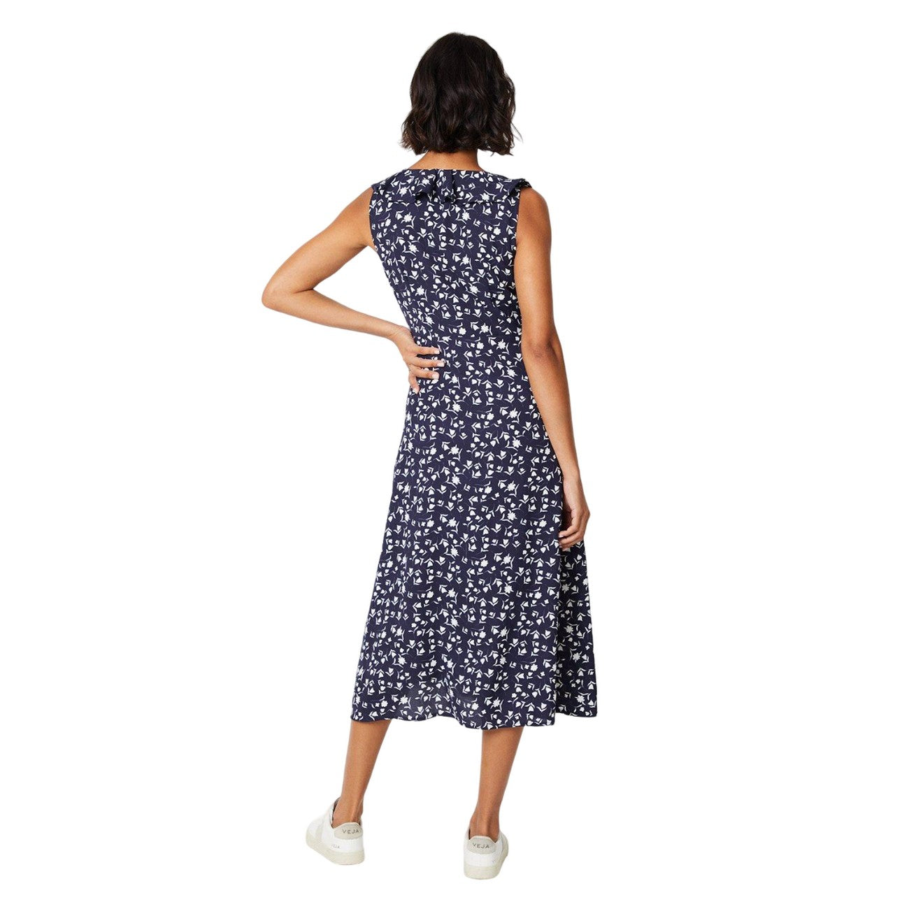 Navy - Back - Dorothy Perkins Womens-Ladies Ditsy Print Frill Neck Midi Dress