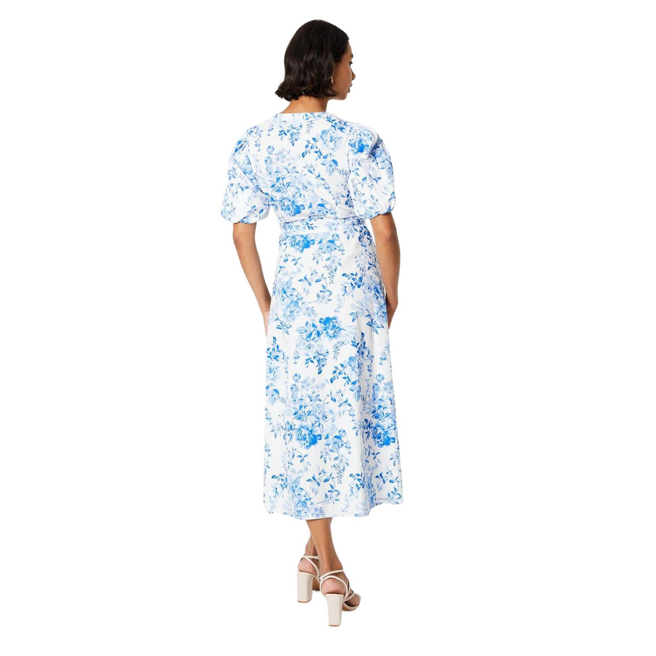 White-Blue - Back - Dorothy Perkins Womens-Ladies Floral Button-Down Puff Sleeve Midi Dress