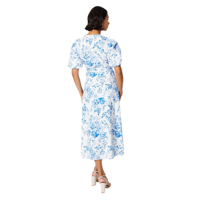 White-Blue - Back - Dorothy Perkins Womens-Ladies Floral Button-Down Puff Sleeve Midi Dress