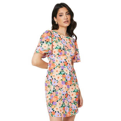 Multicoloured - Front - Dorothy Perkins Womens-Ladies Floral Empire Seam Angel Sleeve Mini Dress
