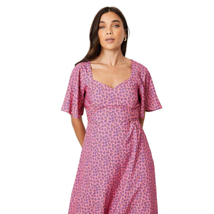 Pink - Side - Dorothy Perkins Womens-Ladies Ditsy Print Petite Flutter Midi Dress