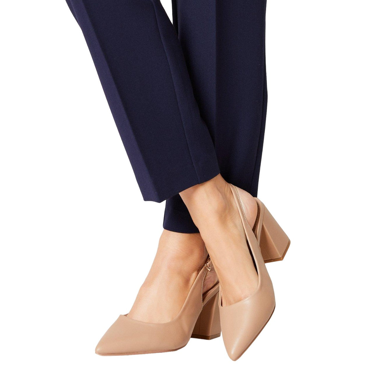 Blush - Side - Dorothy Perkins Womens-Ladies Ellen Sling Back Wide Block Heel Court Shoes