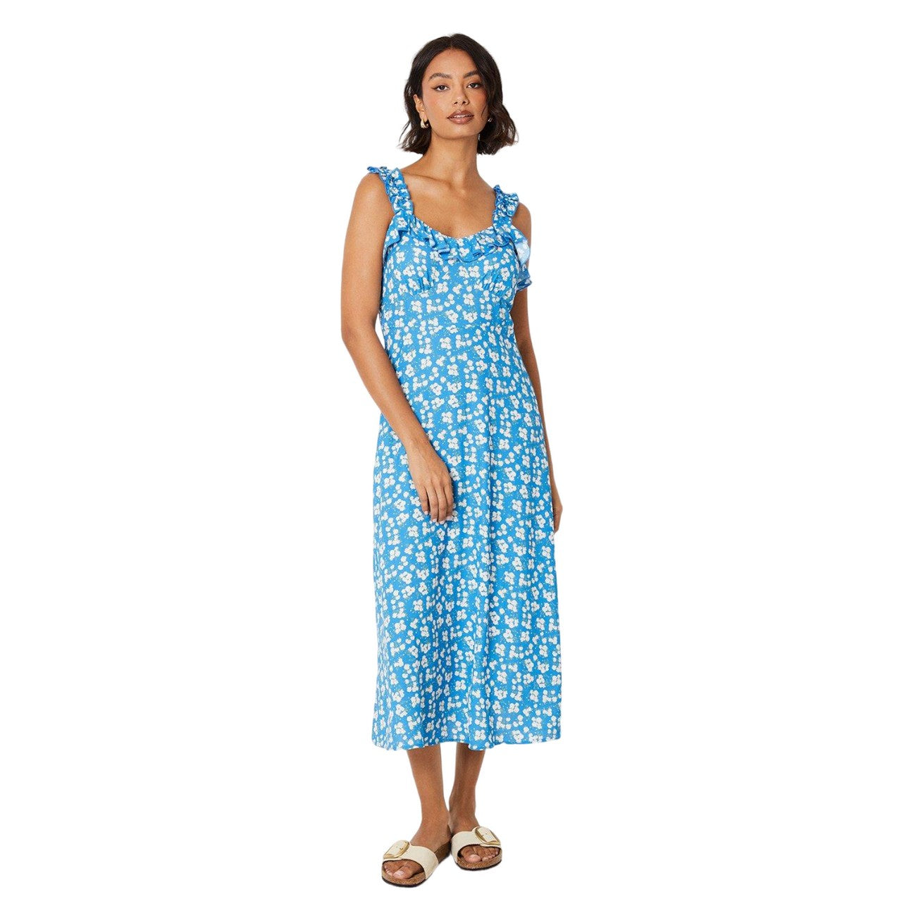Blue - Front - Dorothy Perkins Womens-Ladies Ditsy Print Strappy Midi Dress