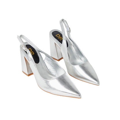 Silver - Front - Dorothy Perkins Womens-Ladies Biddy Sling Back High Block Heel Court Shoes