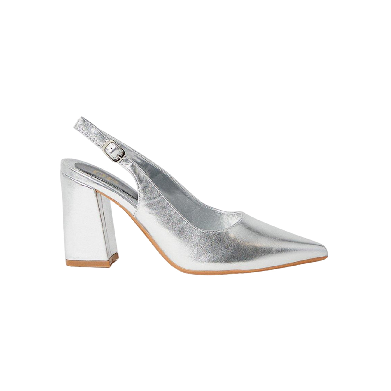 Silver - Back - Dorothy Perkins Womens-Ladies Biddy Sling Back High Block Heel Court Shoes