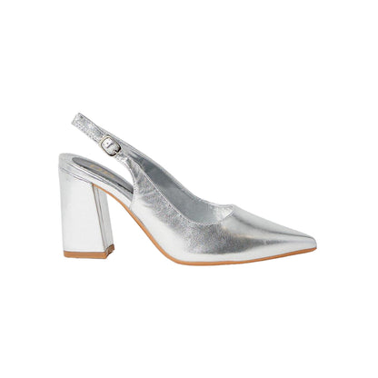 Silver - Back - Dorothy Perkins Womens-Ladies Biddy Sling Back High Block Heel Court Shoes