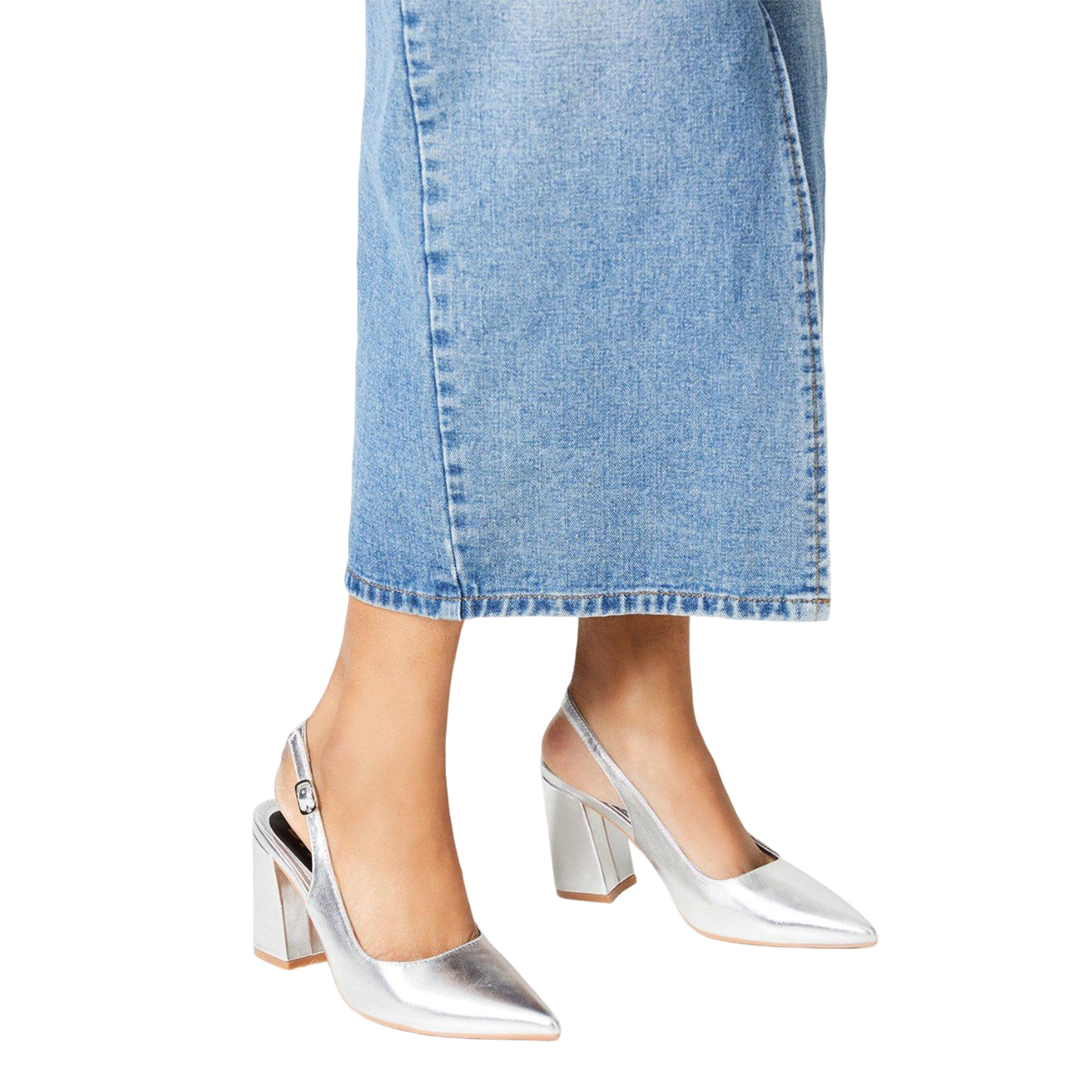 Silver - Side - Dorothy Perkins Womens-Ladies Biddy Sling Back High Block Heel Court Shoes
