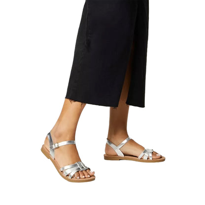 Silver - Side - Good For The Sole Womens-Ladies Montanne Comfort Strappy Sandals