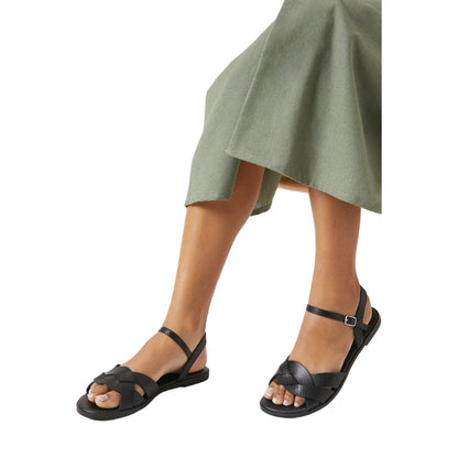 Black - Side - Dorothy Perkins Womens-Ladies Fara Weave Wide Flat Sandals
