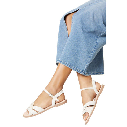 Bone - Side - Dorothy Perkins Womens-Ladies Fara Weave Wide Flat Sandals