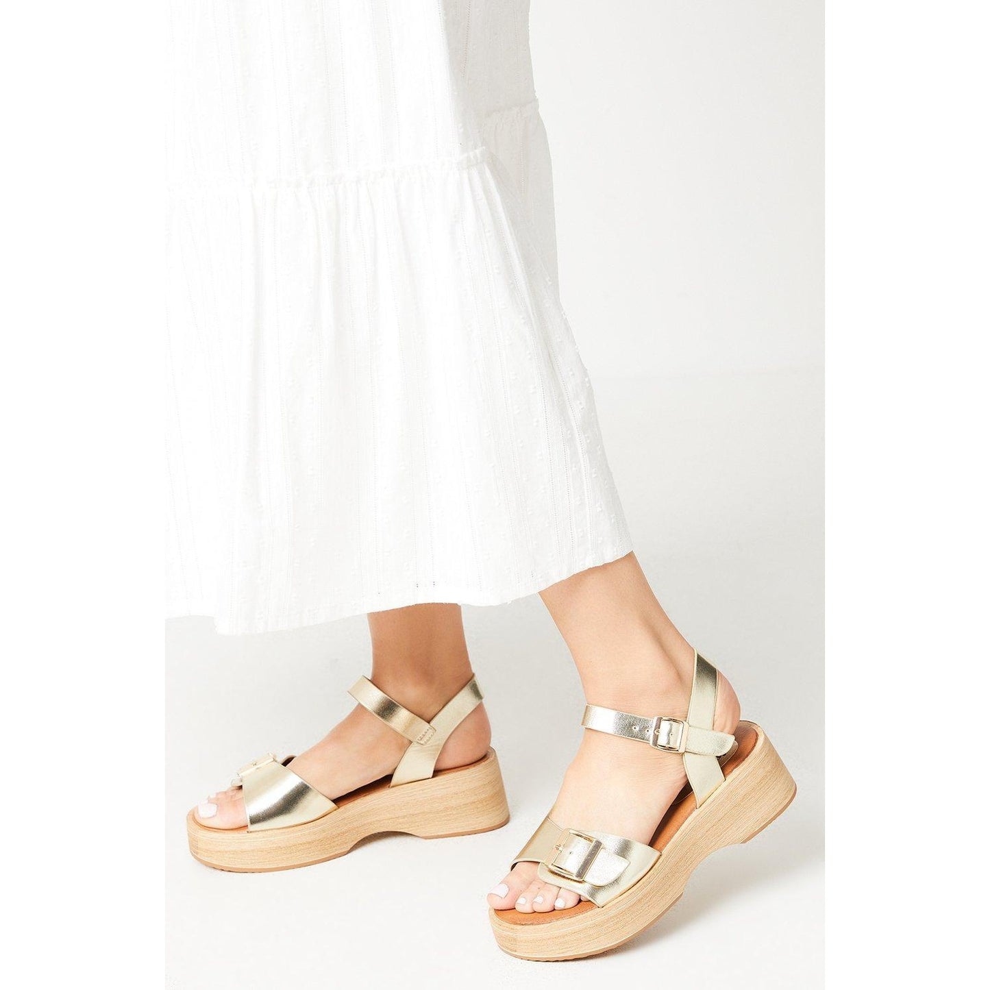 Gold - Front - Good For The Sole Womens-Ladies Ricki Buckle Detail Wedges