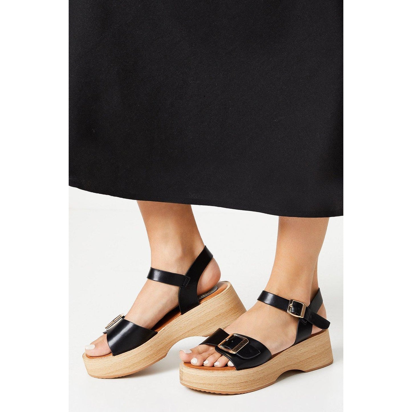 Black - Front - Good For The Sole Womens-Ladies Ricki Buckle Detail Wedges