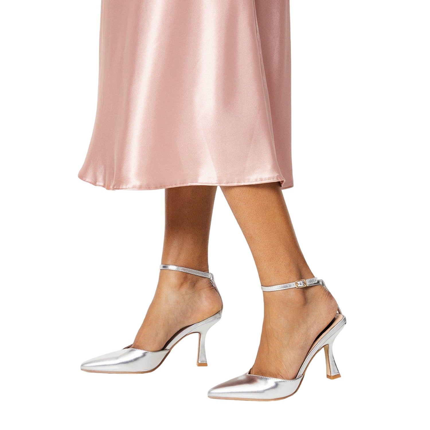 Silver - Side - Faith Womens-Ladies Cici Pointed Stiletto Heel Court Shoes