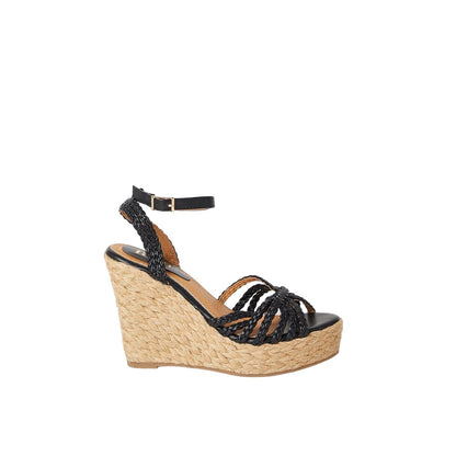 Black - Back - Faith Womens-Ladies Plaited High Wedge Espadrilles