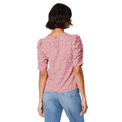 Red - Back - Dorothy Perkins Womens-Ladies Ditsy Print Ruched Front Puff Sleeve Blouse