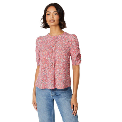 Red - Front - Dorothy Perkins Womens-Ladies Ditsy Print Ruched Front Puff Sleeve Blouse