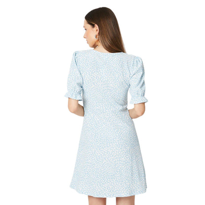 Light Blue - Back - Dorothy Perkins Womens-Ladies Abstract V Neck Short-Sleeved Mini Dress