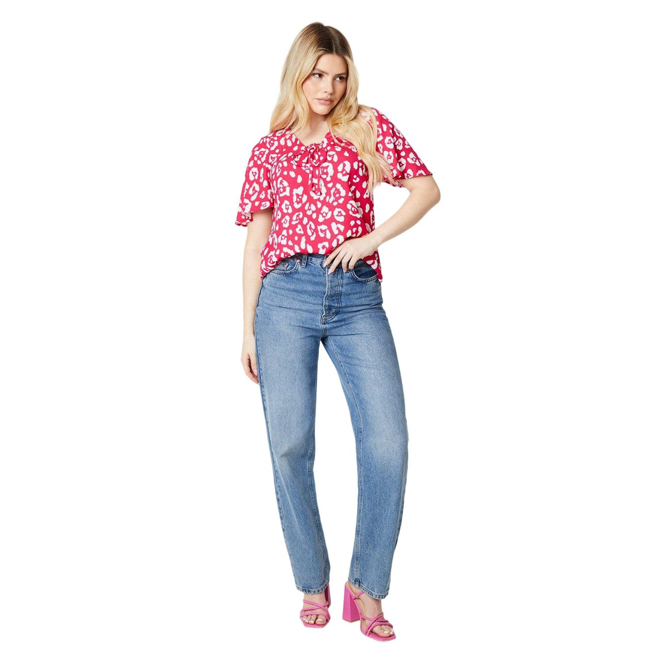 Pink - Side - Dorothy Perkins Womens-Ladies Front Tie Flutter Blouse