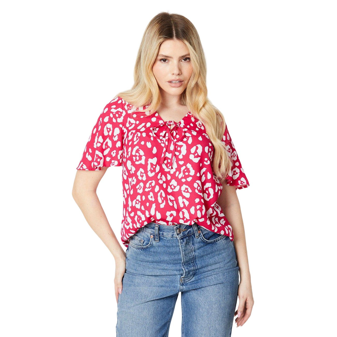 Pink - Front - Dorothy Perkins Womens-Ladies Front Tie Flutter Blouse