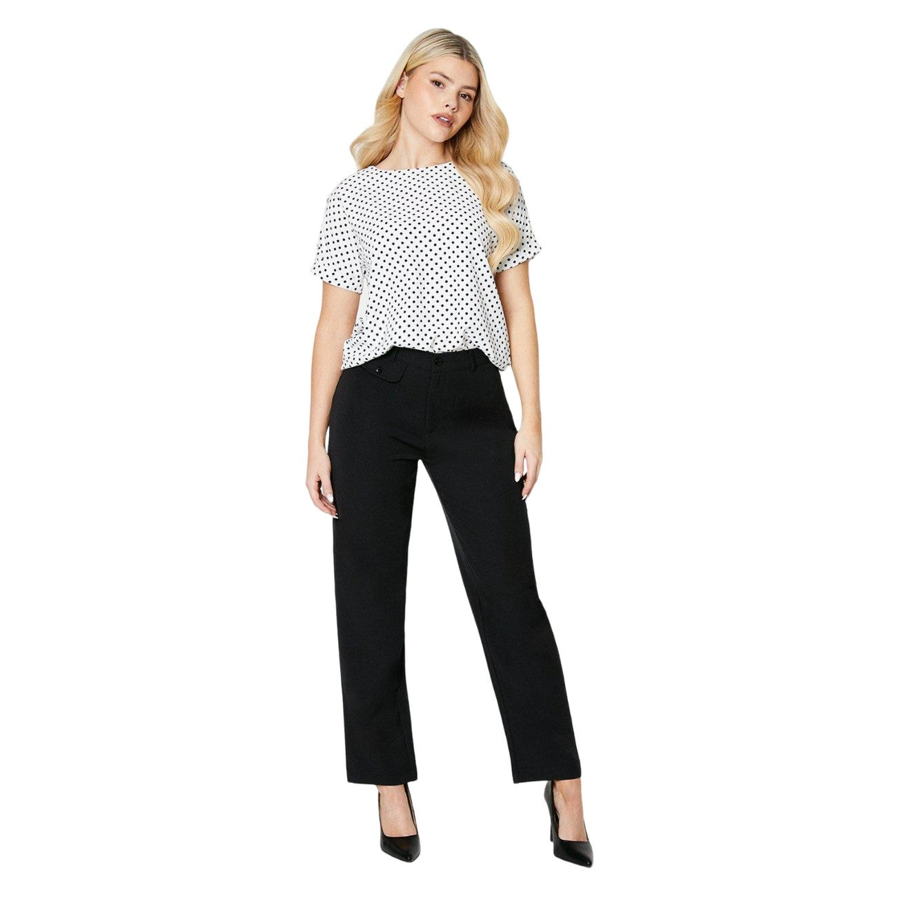Black - Side - Dorothy Perkins Womens-Ladies Spotted Button Shoulder Blouse