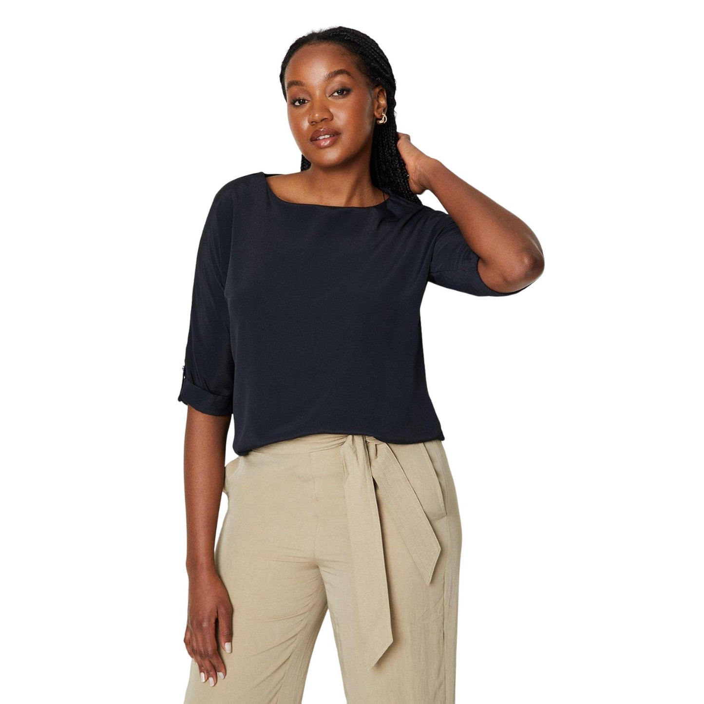 Black - Front - Dorothy Perkins Womens-Ladies Roll Up 3-4 Sleeve Blouse