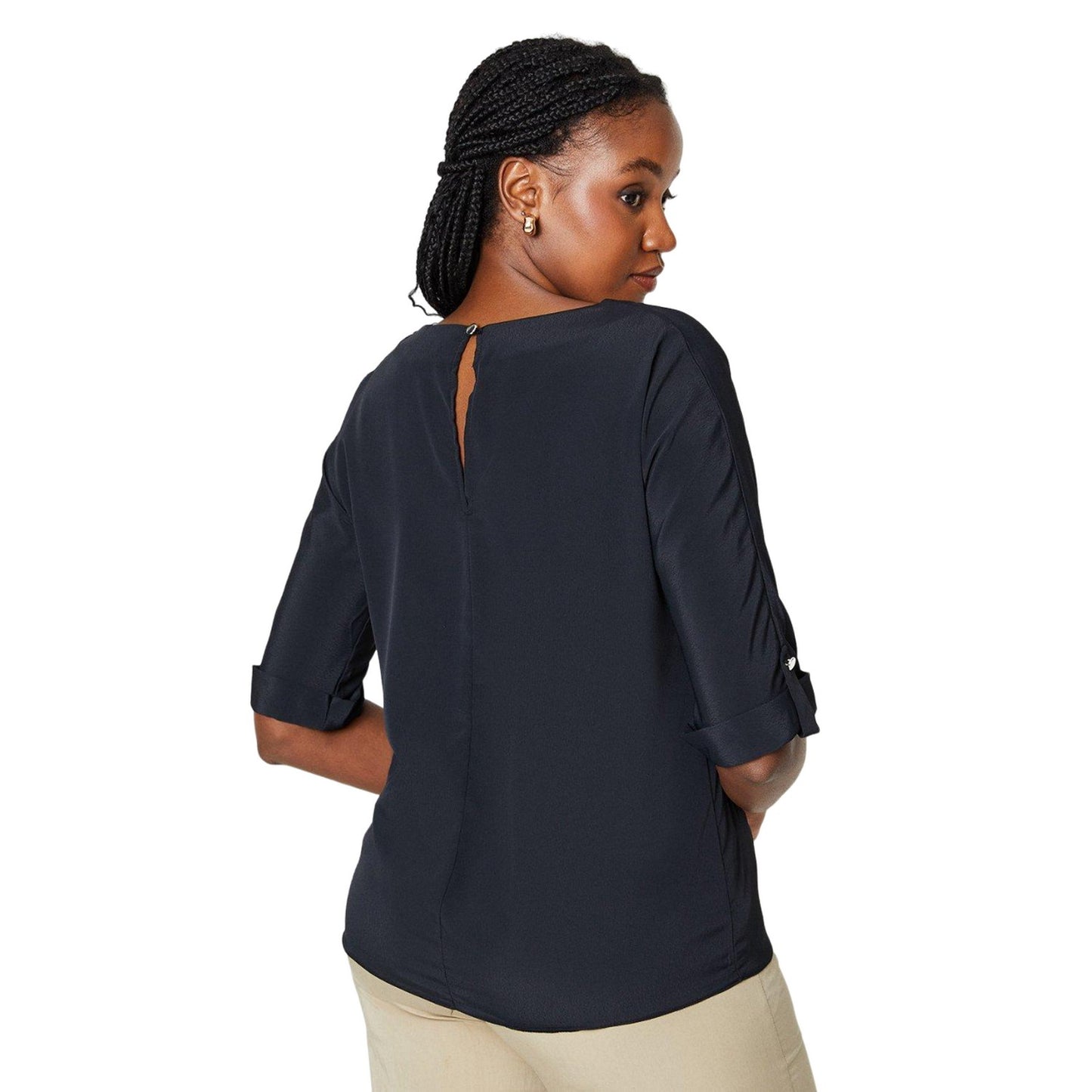 Black - Back - Dorothy Perkins Womens-Ladies Roll Up 3-4 Sleeve Blouse