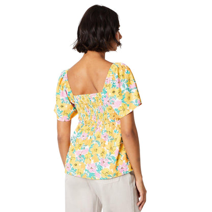 Yellow-Pink - Back - Dorothy Perkins Womens-Ladies Floral Pintuck Blouse