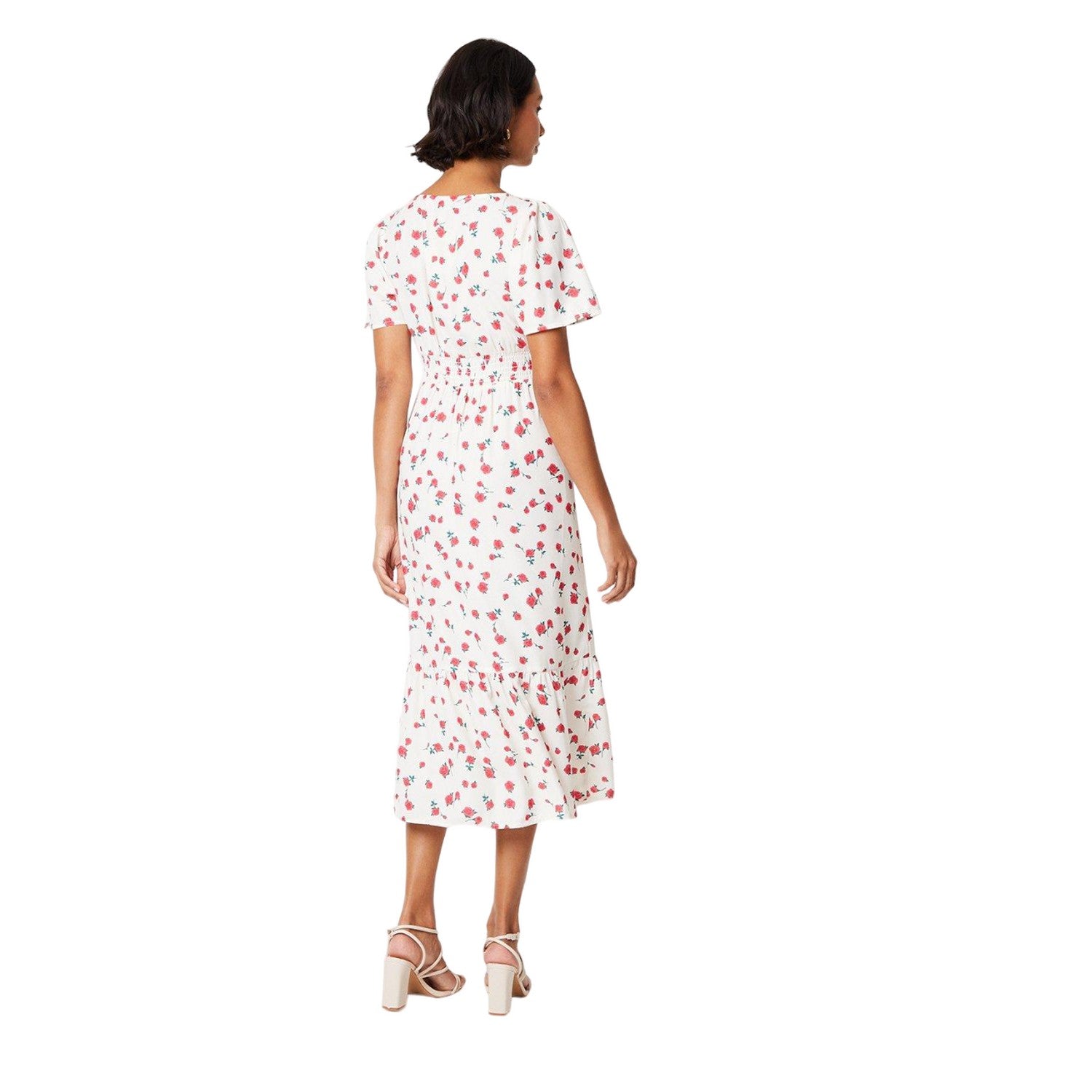 Red-White - Back - Dorothy Perkins Womens-Ladies Rose Button Front Midi Dress