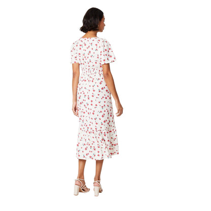 Red-White - Back - Dorothy Perkins Womens-Ladies Rose Button Front Midi Dress