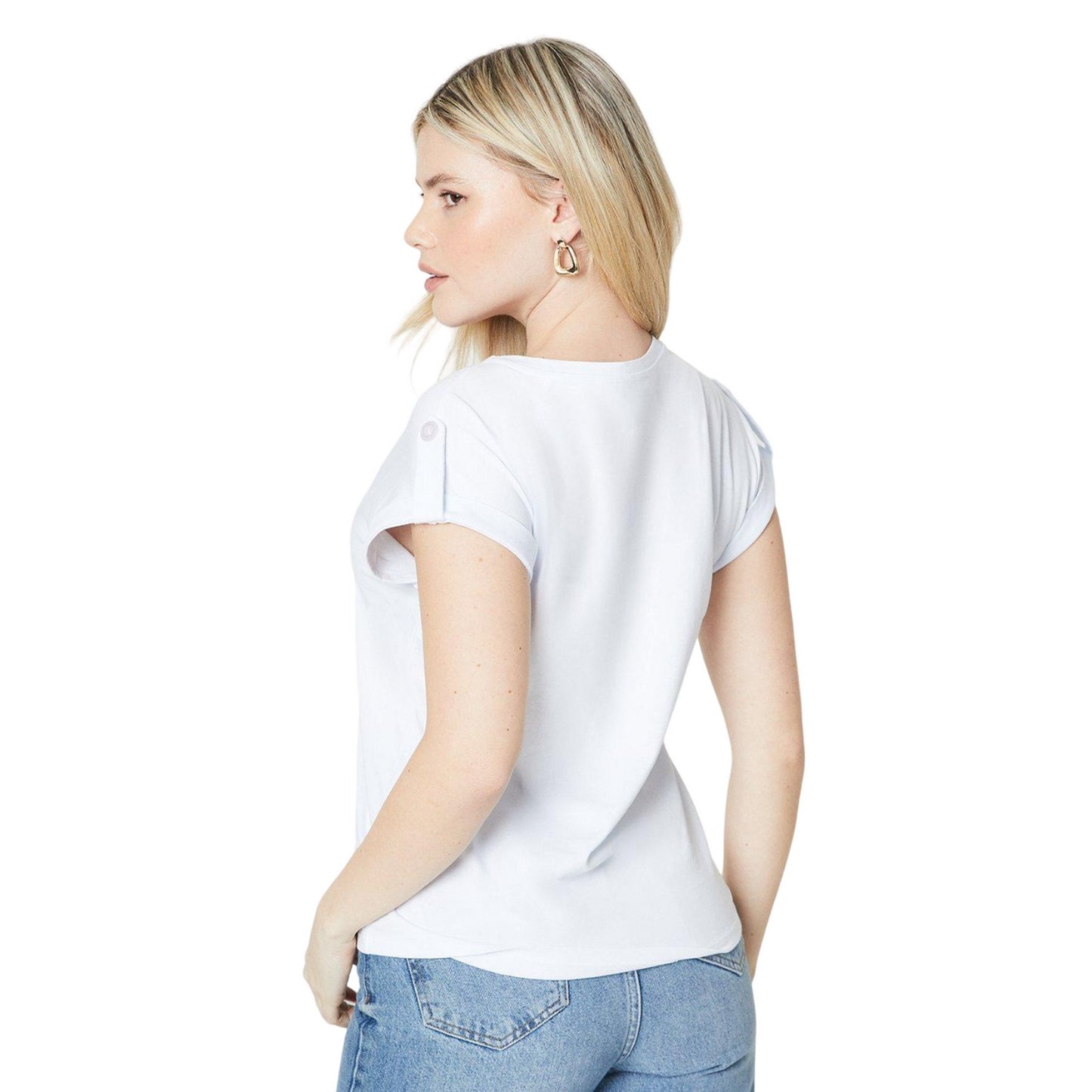 White - Back - Dorothy Perkins Womens-Ladies Button Shoulder T-Shirt