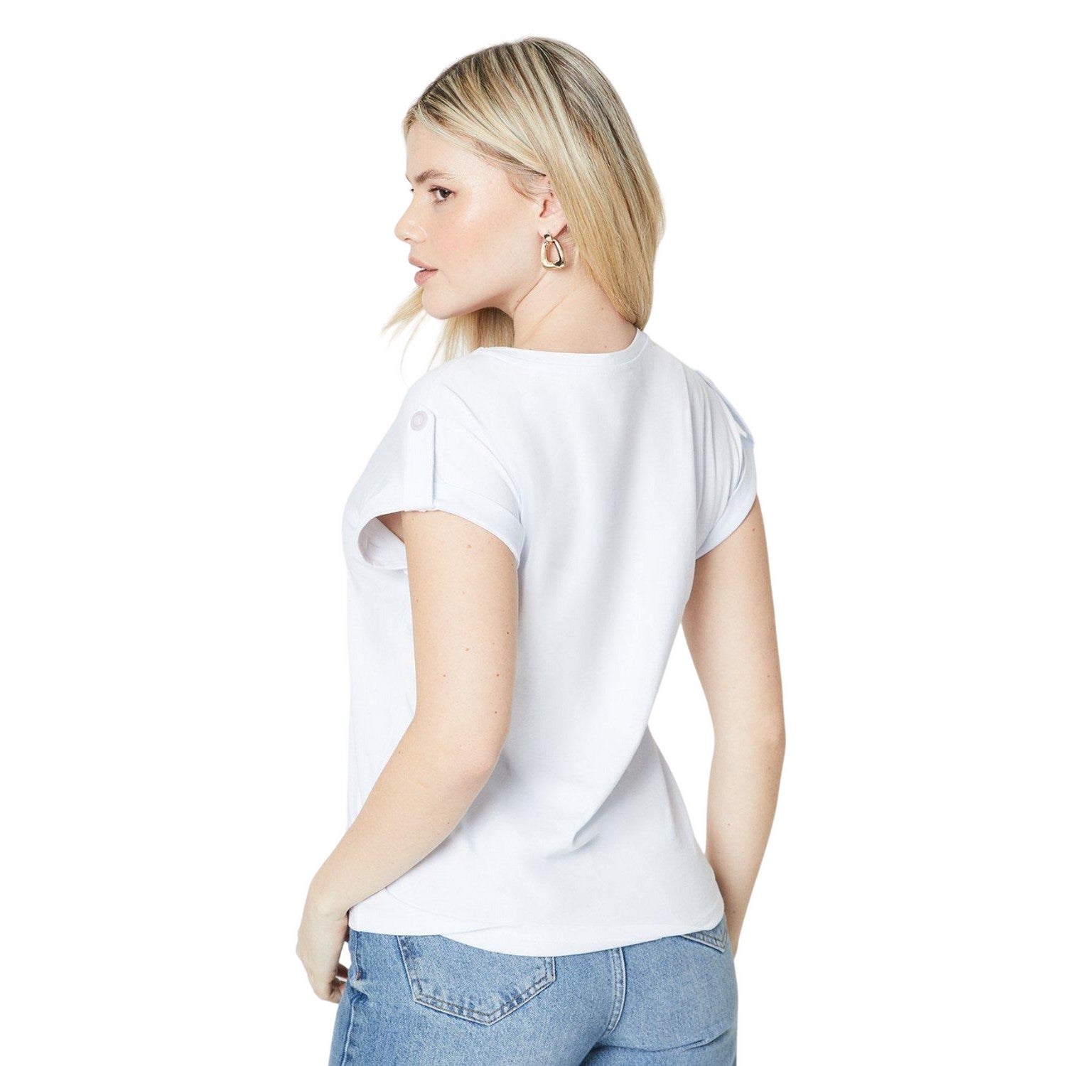 White - Back - Dorothy Perkins Womens-Ladies Button Shoulder T-Shirt
