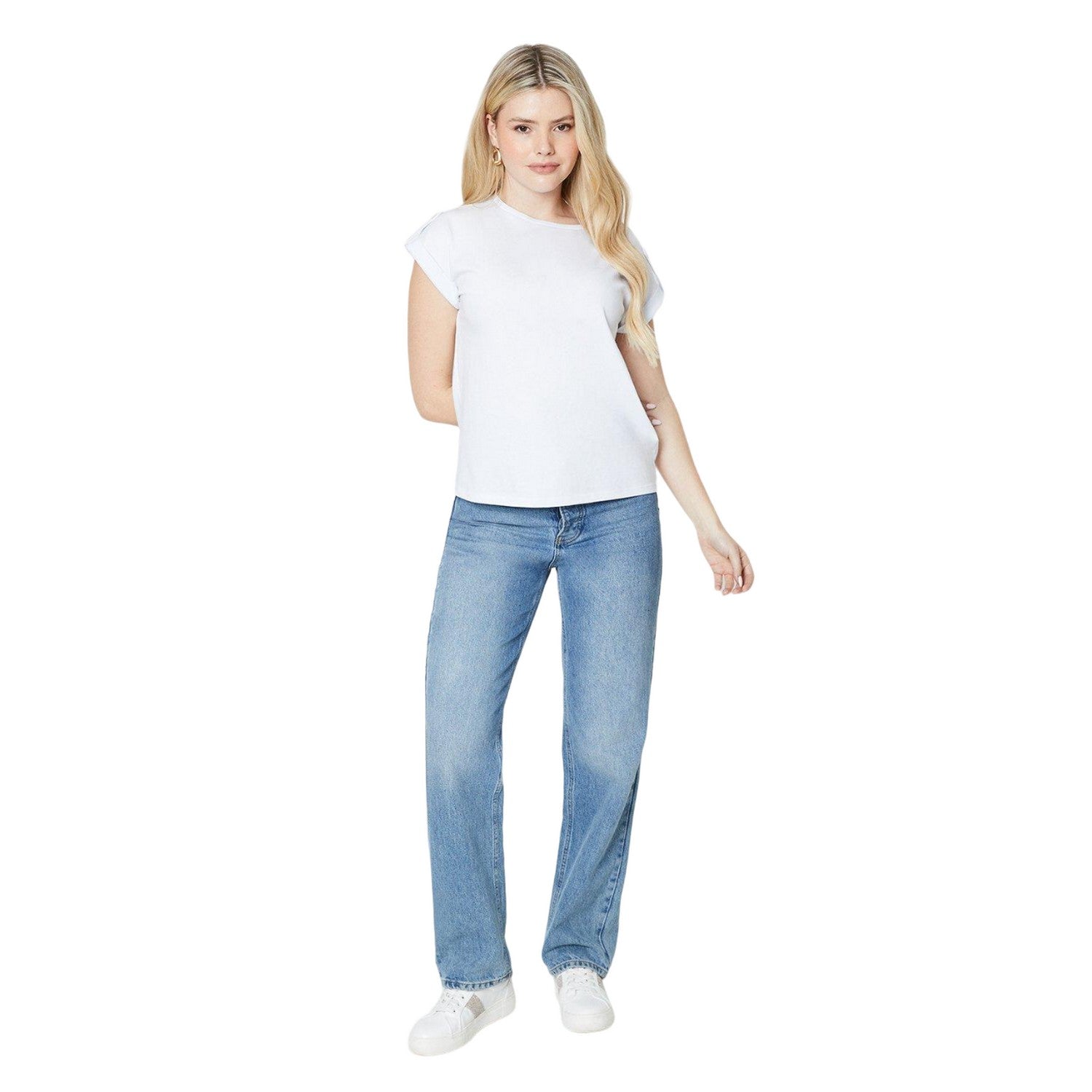 White - Side - Dorothy Perkins Womens-Ladies Button Shoulder T-Shirt