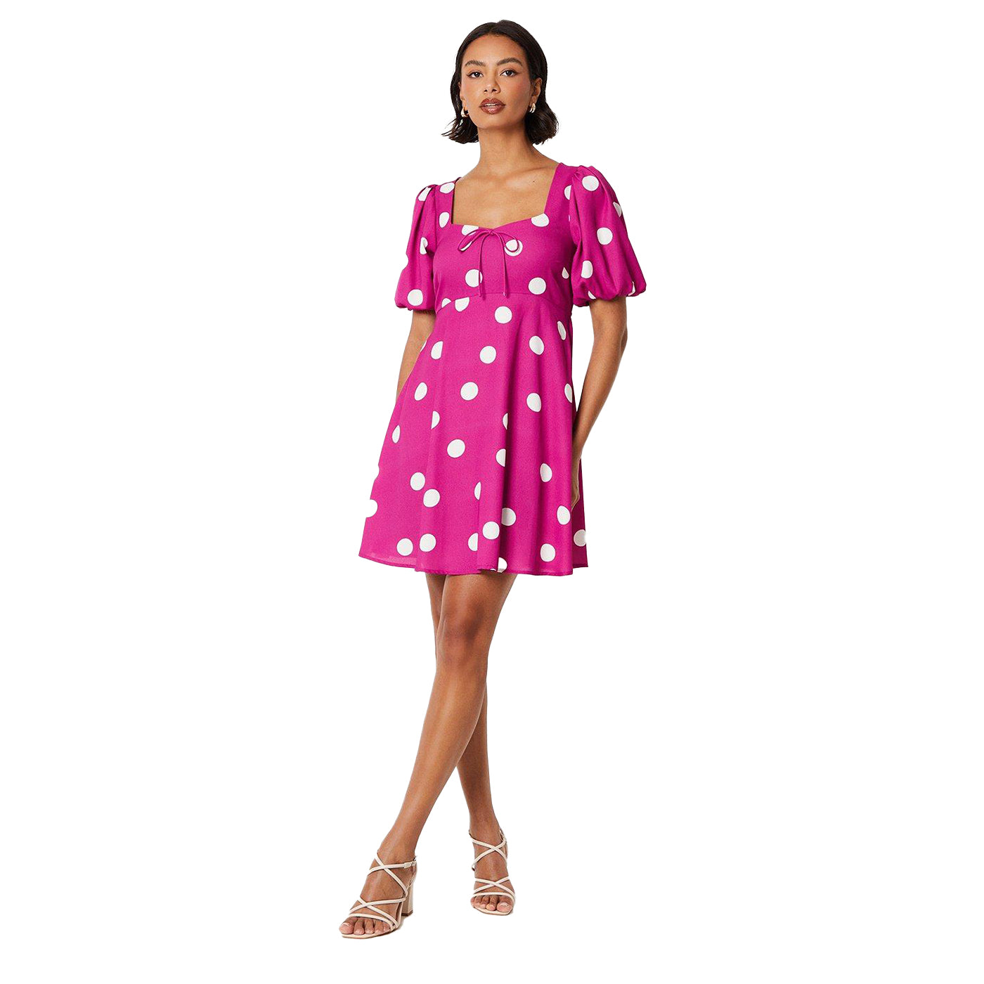 Purple - Pack Shot - Dorothy Perkins Womens-Ladies Polka Dot Front Tie Mini Dress
