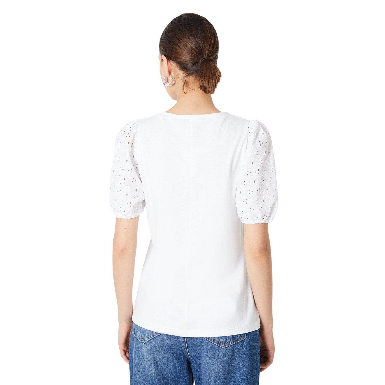 White - Back - Dorothy Perkins Womens-Ladies Broderie Puffed T-Shirt