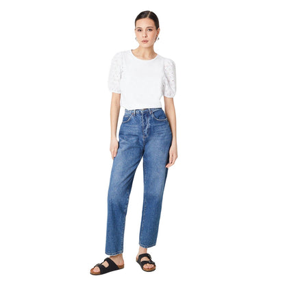 White - Side - Dorothy Perkins Womens-Ladies Broderie Puffed T-Shirt
