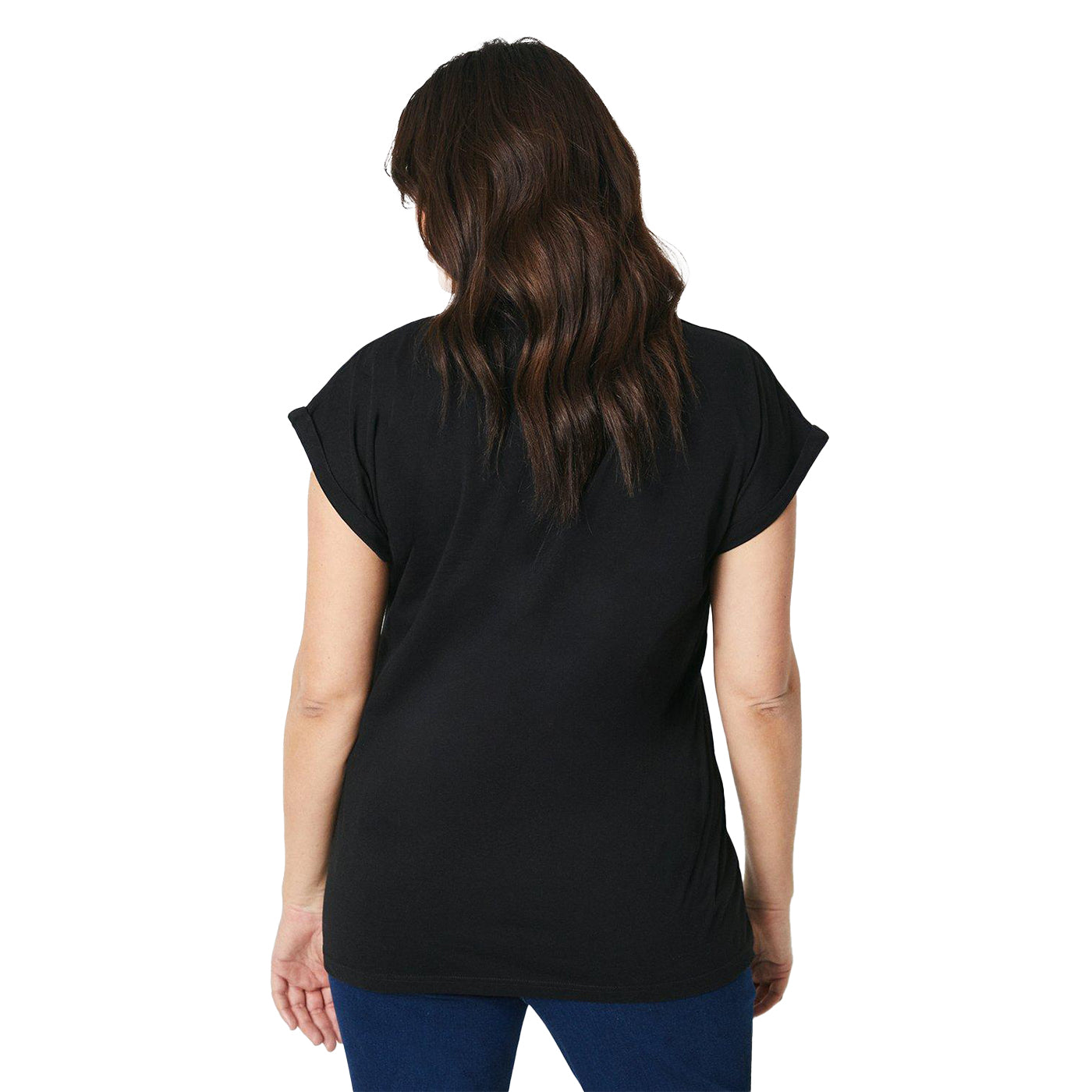 Black - Back - Dorothy Perkins Womens-Ladies Cotton Curved Roll Sleeve T-Shirt